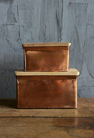 Iron Boxes With Wood Lids (set Of 2 Sizes), , rollover