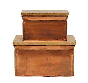 Iron Boxes With Wood Lids (set Of 2 Sizes), , large