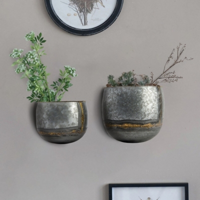 Silver And Gold Metal Wall Planters (set Of 2 Sizes), , rollover