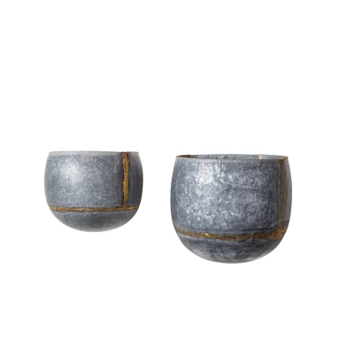 Silver And Gold Metal Wall Planters (set Of 2 Sizes), , large