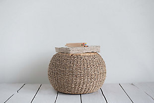 Handwoven Seagrass And Water Hyacinth Pouf, , rollover