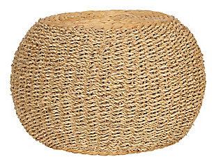 Handwoven Seagrass And Water Hyacinth Pouf, , large