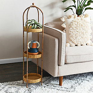 Bamboo Style Metal Shelf with Rattan Trays, , rollover