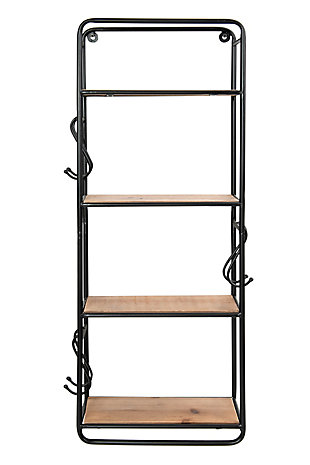 Creative Co-Op 32 Inch Metal and Wood Shelf with Hooks, , large