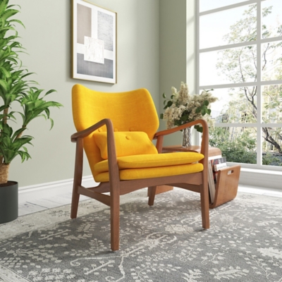 Manhattan Comfort Bradley Accent Chair, Yellow/Walnut, rollover