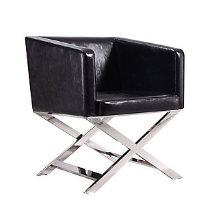 Manhattan Comfort Hollywood Lounge Accent Chair, Black/Polished Chrome, large