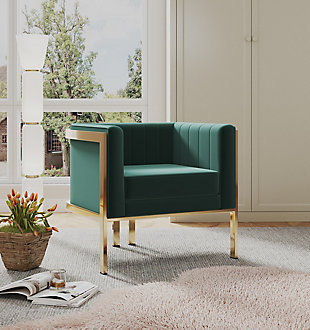 Manhattan Comfort Paramount Accent Armchair, Green/Polished Brass, rollover