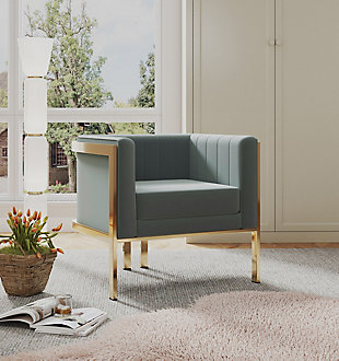 Manhattan Comfort Paramount Accent Armchair, Warm Gray/Polished Brass, rollover