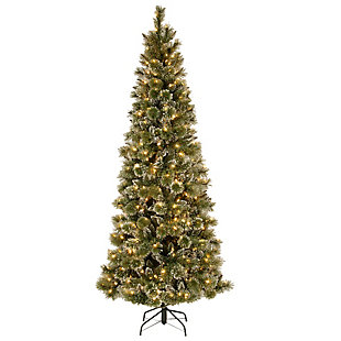 National Tree Company 7.5 ft. Glittery Bristle Pine Slim Tree with Warm White LED Lights, , large