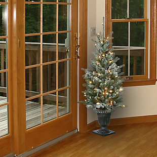 National Tree Company 4 ft. Snowy Morgan Spruce Entrance Tree with Clear Lights, , rollover