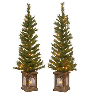 National Tree Company 4 ft. Lehigh Valley Pine Entrance Trees with Clear Lights, Set of Two, , large