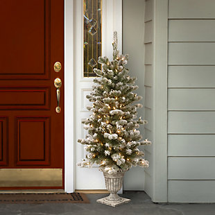 National Tree Company 4 ft. Snowy Sheffield Spruce Entrance Tree with Clear Lights, , rollover