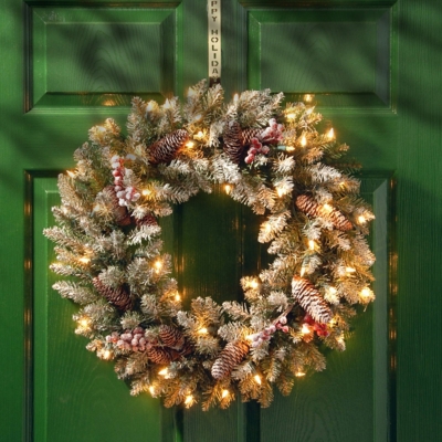 National Tree Company 24" Dunhill Fir Wreath with Clear Lights, , large