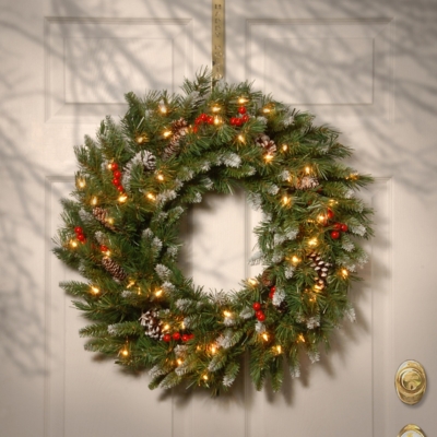 National Tree Company 24 Frosted Berry Wreath with Clear Lights, Green