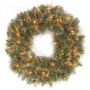 National Tree Company 24" Glittery Bristle Pine Wreath with Battery Operated Warm White LED Lights, , large