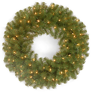 National Tree Company 24" North Valley Spruce Wreath with Battery Operated Dual Color LED Lights, , large