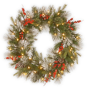 National Tree Company 30" Wintry Berry Wreath with Battery Operated LED Lights, , large