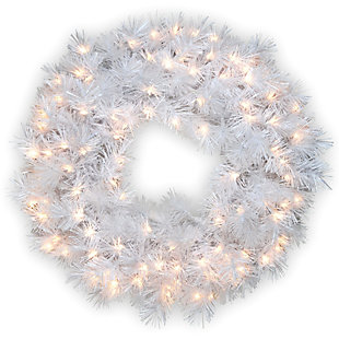 National Tree Company 30" Wispy Willow Grande White Wreath with Clear Lights, , large