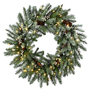 National Tree Company 30" Snowy Morgan Spruce Wreath with Battery Operated LED Lights, , large