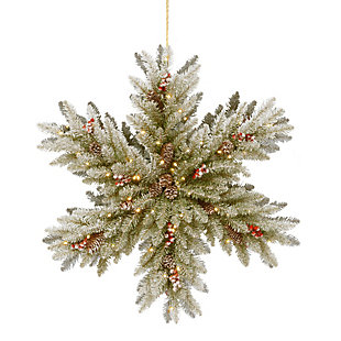 32 in. Snowy Dunhill Fir Double-Sided Snowflake with Battery Operated LED Lights, , large