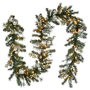 National Tree Company 9 ft. Glittery Pomegranate Pine Garland with Clear Lights, , large