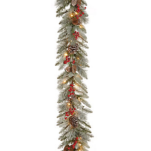 National Tree Company 9 ft. Snowy Bristle Berry Garland with Clear Lights, , large
