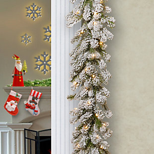 National Tree Company 9 ft. Snowy Sheffield Spruce Garland with Clear Lights, , rollover