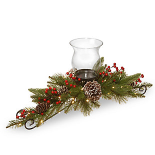National Tree Company Bristle Berry Candle Holder Centerpiece with Battery operated LED lights, , large