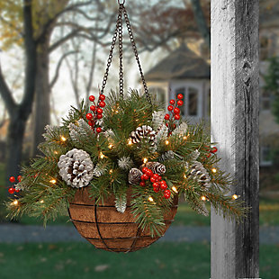 National Tree Company 20" Frosted Berry Hanging Basket with Battery Operated Warm White LED Lights, , rollover