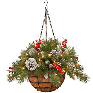 National Tree Company 20" Frosted Berry Hanging Basket with Battery Operated Warm White LED Lights, , large