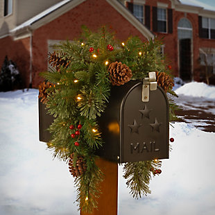 National Tree Company Colonial Mailbox Swag with Battery Operated Warm White LED Lights, , rollover