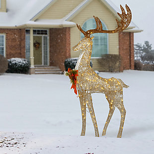 National Tree Company Pre-lit Crystal Champagne Standing Buck, , rollover