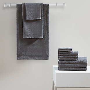 510 Design Gray 100% Cotton 12 Piece Antimicrobial Bath Towel Set, Gray, rollover
