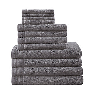 510 Design Gray 100% Cotton 12 Piece Antimicrobial Bath Towel Set, Gray, large