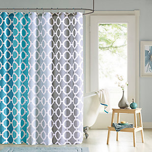 90° by Design Lab Teal 72x72" Printed Shower Curtain and Hook Set, , rollover