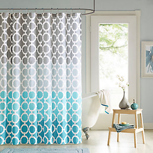 90° by Design Lab Teal 72x72" Printed Shower Curtain and Hook Set, , large