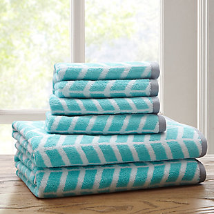 Intelligent Design Teal 6 Piece Cotton Jacquard Towel Set, , rollover