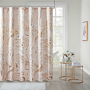Intelligent Design Blush/Gold 72x72" Printed Marble Metallic Shower Curtain, Blush/Gold, rollover