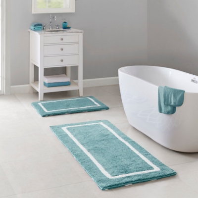 Madison Park Aqua 21x34" Reversible High Pile Tufted Microfiber Bath Rug, Aqua, rollover