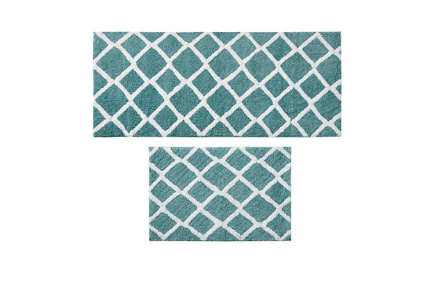 The Madison Park Bittman bath rug gives your bathroom a modern update. Fully reversible, this high pile bath rug features a geometric fretwork design that flips to a classic border pattern for two soft contemporary looks. Easy to coordinate with your bathroom decor, this rug is machine washable for easy care.Made of microfiber | Reversible design | Oeko-Tex Certified, includes no harmful substances or chemicals | No backing; rug pad recommended | Machine washable | Imported