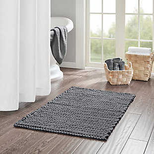 Madison Park Charcoal 24x40" 100% Cotton Chenille Chain Stitch Rug, Charcoal, rollover