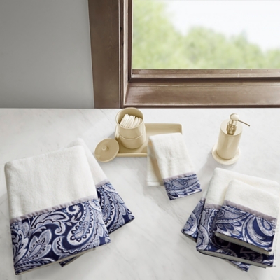 Madison Park Navy 6 Piece Jacquard Towel Set, Navy, rollover