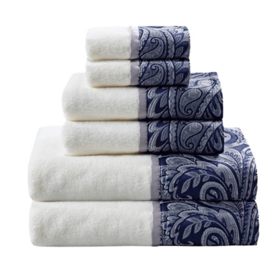 Madison Park Navy 6 Piece Jacquard Towel Set, Navy, large