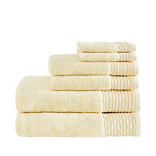 Madison Park Yellow Jacquard Wavy Border Zero Twist Antimicrobial Cotton Towel Set, Yellow, large