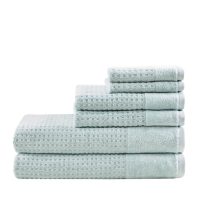 Madison Park Aqua 6 Piece Waffle Cotton Jacquard Antimicrobial Towels Set, Aqua, large