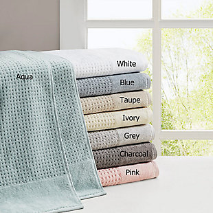 The Madison Park Spa 6-piece set provides the perfect textured update to your bathroom decor. This 100% cotton towel set features an all-over waffle combed jacquard design for a rich texture, while the velour dobby cuff adds a stylish contrast touch for an updated look and feel.Includes 2 bath towels, 2 hand towels and 2 washcloths | Made of 100% cotton | Waffle jacquard construction | Stylish velour dobby cuff for soft feel and added flair | Oeko-Tex Certified, includes no harmful substances or chemicals | Dupont Silvadur anti-microbial treatment provides odor control, prevents bacteria buildup, enhances hygiene and extends product life by keeping linen fresher, longer | Machine washable | Imported