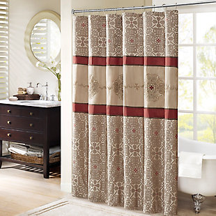 Madison Park Red 72x72" Embroidered Shower Curtain, , large