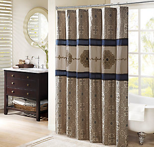 Madison Park Navy 72x72" Embroidered Shower Curtain, , rollover
