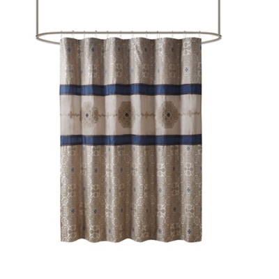 Madison Park Navy 72x72" Embroidered Shower Curtain, , large