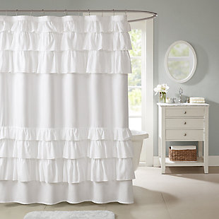 Madison Park White 72x72" Ruffled Shower Curtain, , rollover
